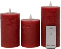 Anna&apos;s Collection LED kaars 3d flame rustiek set 7.5 cm bordeaux 3 stuks