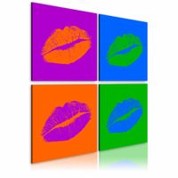 Schilderij - Pop-Art - Kisses, 4luik , multikleur ,wanddecoratie , premium print op canvas