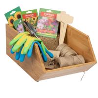 Stapelbare opbergmand - 18 x 31 x 12 cm - bamboe hout - lichtbruin - open organizer