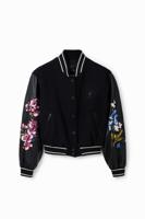Gecombineerd wollen bomberjack met bloemen - BLACK - L