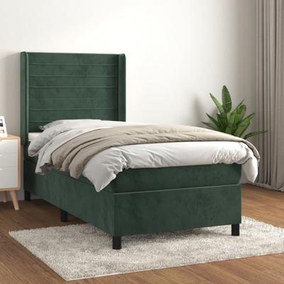 Boxspring met matras fluweel donkergroen 100x200 cm