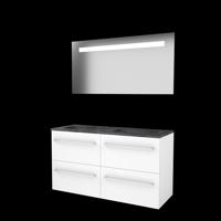 Basic-Line Economic 46 badkamermeubelset - 120x46cm - met grepen - 4 lades - hardsteen wastafel - 2 kraangaten - Spiegel - geintegreerde LED verlichting - MDF lak Ice White 1813297 - thumbnail