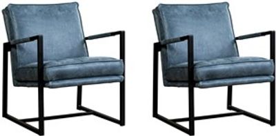 Set van 2 Blauwe leren industriële design fauteuils Secret - Kenia Leer Denim (blauw leer)