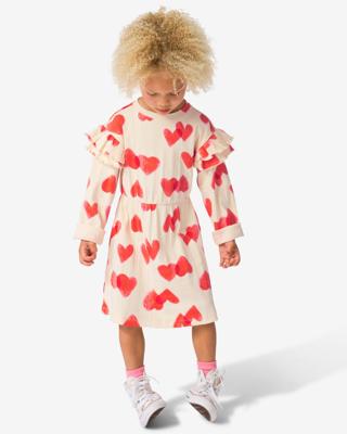 HEMA Kinderjurk Rib Volant Hartjes Ecru (ecru)