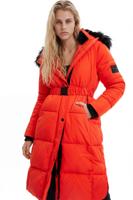 Lange gewatteerde jas met ceintuur - ORANGE - L