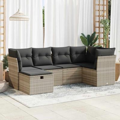 6-delige Loungeset met kussens poly rattan lichtgrijs