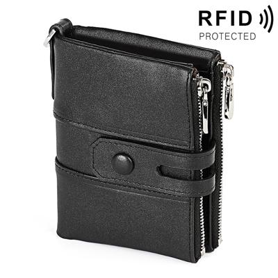 3529 retro Crazy Horse textuur dubbele rits anti-magnetische RFID portemonnee voor man met kaartsleuven (zwart)