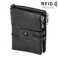 3529 retro Crazy Horse textuur dubbele rits anti-magnetische RFID portemonnee voor man met kaartsleuven (zwart)