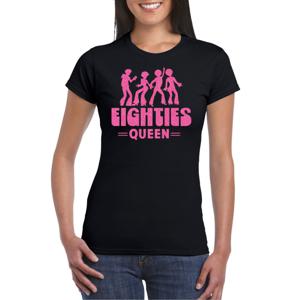Bellatio Decorations Verkleed shirt voor dames - eighties queen - zwart/roze - jaren 80 - carnaval 2XL  -