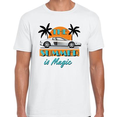 Toppers verkleed T-shirt heren - The summer is Magic - wit - Miami auto - Tropische feestkleding