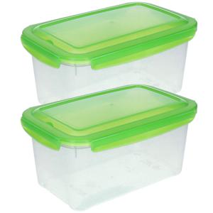 2x Voorraad/vershoudbakjes 2,5 liter transparant/groen plastic