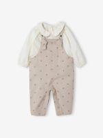 Set jumpsuit en blouse voor baby's licht taupe bedrukt - thumbnail