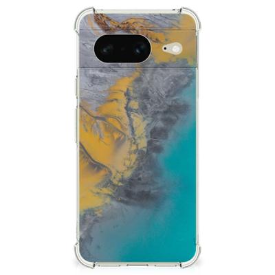 Google Pixel 8 Anti-Shock Hoesje Marble Blue Gold Google Pixel 8 Anti-Shock Hoesje Marble Blue Gold