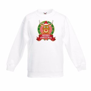 Witte Kerst sweater / Kersttrui kinderen met rendier Rudolf