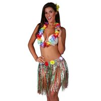 Hawaii verkleed set - voor volwassenen - multicolour - rieten rokje/bloemenkrans/haarclip bloem
