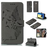 Feather patroon Litchi textuur horizontale Flip lederen draagtas met portemonnee & houder & kaartsleuven voor Galaxy J6 (2018) (grijs)