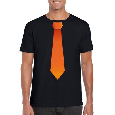 Bellatio Decorations t-shirt met oranje stropdas - zwart - voor heren - Oranje Koningsdag - Holland