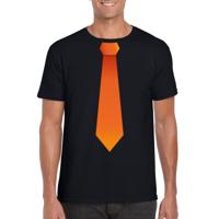Bellatio Decorations t-shirt met oranje stropdas - zwart - voor heren - Oranje Koningsdag - Holland