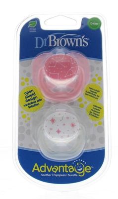 Dr Brown&apos;s Fopspeen advantage 0-6 maand roze (2 st)