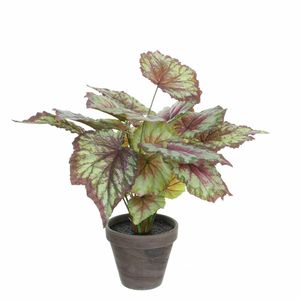 Begonia kunstplant rood in grijze sierpot H40 cm x D38 cm