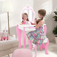 Kaptafel & Kruk Set voor Kinderen met Spiegel en Lade 49 x 34 x 86,5 cm Roze - thumbnail