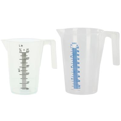 Maatbekers - 2x - 0,5 en 1 liter - set - transparant - kunststof