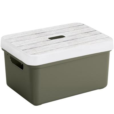 Sunware opslagbox - 13 liter - donkergroen - kunststof - 35 x 25 x 18 cm - met afsluitbare deksel