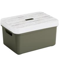 Sunware opslagbox - 13 liter - donkergroen - kunststof - 35 x 25 x 18 cm - met afsluitbare deksel