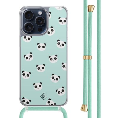iPhone 15 Pro Max hoesje met mint koord - Panda print iPhone 15 Pro Max hoesje met mint koord - Panda print