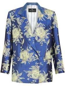 ETRO blazer boutonné à fleurs en jacquard - Bleu