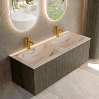 Badmeubel Mondiaz Kurve-Dlux | 120 cm | Meubelkleur Shadow | Wastafelkleur Nata | Solid surface | Wasbak beide zijden spoelbak | 2 kraangaten