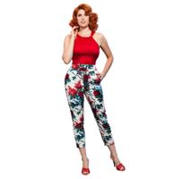 High Waisted Cropped Pants White and Red Floral-M | 40% korting