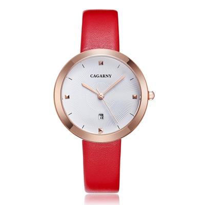 CAGARNY 6871 Fashion Life waterdichte gouden shell stalen band quartz horloge (rood)