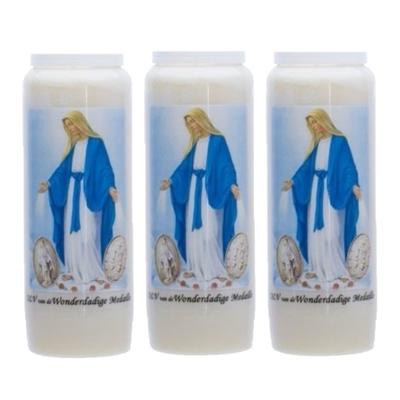 3x stuks maria stompkaars in houder - 9-dagen branden - 18 cm - religieus thema