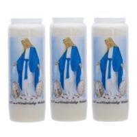 3x stuks maria stompkaars in houder - 9-dagen branden - 18 cm - religieus thema