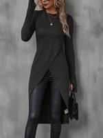 Bon&Bon Black Long Sleeve Tulip Hem Tee | Slim Fit Rib-Knit Casual Top Black / M