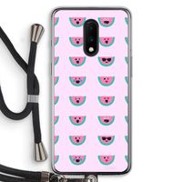 Smiley watermeloenprint: OnePlus 7 Transparant Hoesje met koord