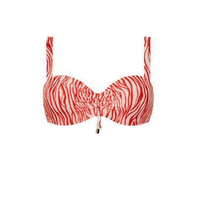 Beachlife strapless bandeau bikinitop met zebraprint wit/rood/roze