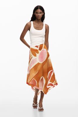 Asymmetrische rok met bloemblaadjes - ORANGE - L Asymmetrische rok met bloemblaadjes - ORANGE - L
