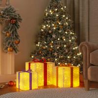 VidaXL Kerstfiguur cadeaudoos 3 st verlicht 64 warmwitte led's