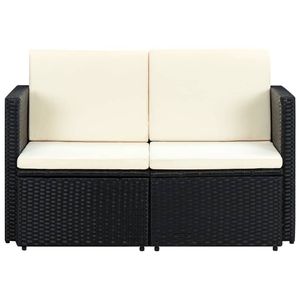 The Living Store Poly Rattan 2-zitsbank - 118 x 65 x 74 cm - Zwarte PE-rattan - Crèmewitte kussens