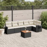 7-delige Loungeset met kussens poly rattan zwart