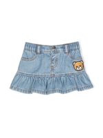 Moschino Kids jupe en jean à logo imprimé - Bleu