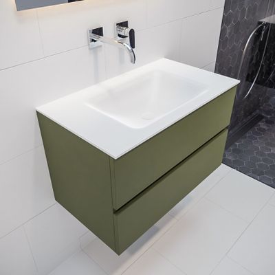 Mondiaz Vica Cloud badmeubel groen mat 80 cm 2 lades solid surface enkele spoelbak midden zonder kraangat