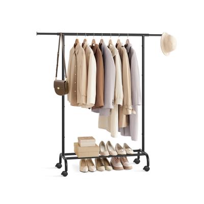 Kledingrek op wielen met uitschuifbare hangstang, inktzwart
