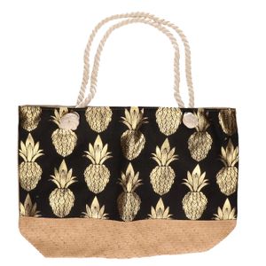 Strandtas ananas zwart/goud 54 cm