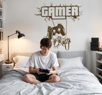 Gamer met controle muursticker tienerkamer - thumbnail