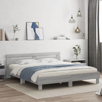 Bedframe met hoofdeinde en LED grijs sonoma eiken 200x200 cm