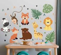 Wanddecoratie stickers Schattige wilde dieren met bladeren - thumbnail