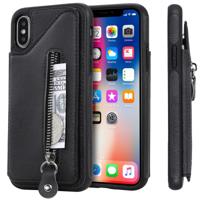 Voor iPhone X effen kleur dubbele gesp rits schokbestendige beschermhoes (zwart)